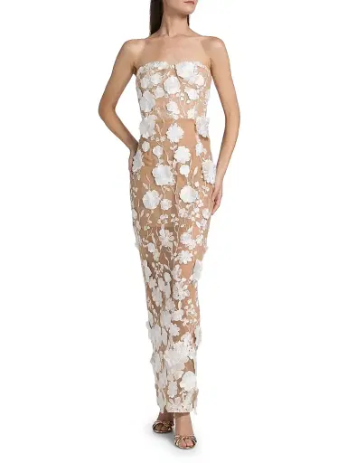 Bronx and Banco Women's Jasmine Blanc Floral Appliqué Column Gown - Cream White | Thumbnail 3 Bronx and Banco Women's Jasmine Blanc Floral Appliqué Column Gown - Cream White | Thumbnail 3
