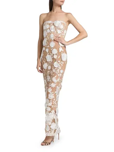 Bronx and Banco Women's Jasmine Blanc Floral Appliqué Column Gown - Cream White | Thumbnail 4 Bronx and Banco Women's Jasmine Blanc Floral Appliqué Column Gown - Cream White | Thumbnail 4