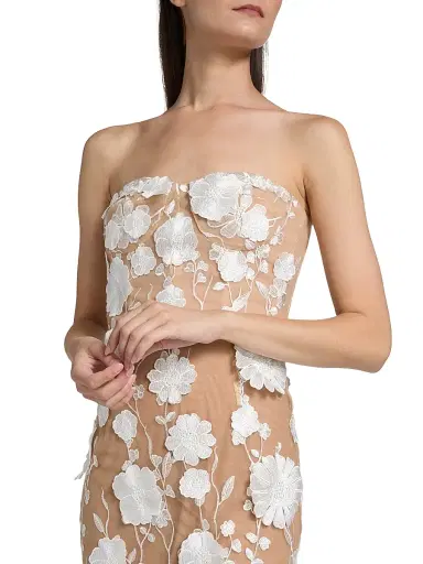 Bronx and Banco Women's Jasmine Blanc Floral Appliqué Column Gown - Cream White | Thumbnail 6 Bronx and Banco Women's Jasmine Blanc Floral Appliqué Column Gown - Cream White | Thumbnail 6