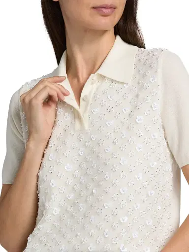 TANYA TAYLOR Women's Camilla Sequined Wool Polo Sweater | Thumbnail 6 TANYA TAYLOR Women's Camilla Sequined Wool Polo Sweater | Thumbnail 6