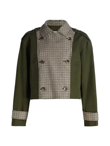 Tanya Taylor Women's Walton Gingham Cotton Double-Breasted Jacket - Army Check Multi | Thumbnail 1 Tanya Taylor Women's Walton Gingham Cotton Double-Breasted Jacket - Army Check Multi | Thumbnail 1