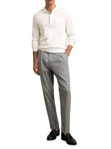 Reiss Men's Clinton Long-Sleeve Polo Shirt - White | Thumbnail 2 Reiss Men's Clinton Long-Sleeve Polo Shirt - White | Thumbnail 2