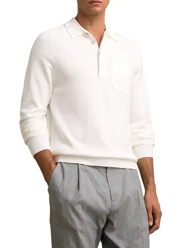 Reiss Men's Clinton Long-Sleeve Polo Shirt - White | Thumbnail 3 Reiss Men's Clinton Long-Sleeve Polo Shirt - White | Thumbnail 3