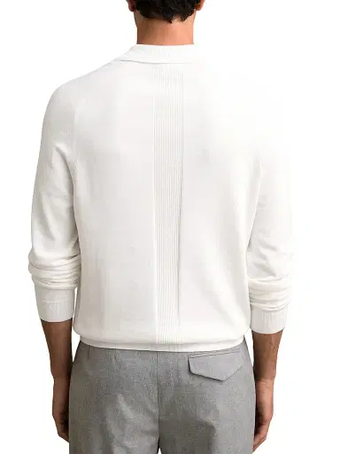 Reiss Men's Clinton Long-Sleeve Polo Shirt - White | Thumbnail 4 Reiss Men's Clinton Long-Sleeve Polo Shirt - White | Thumbnail 4