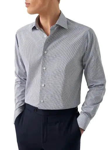 Eton Men's Contemporary-Fit Striped Cotton Poplin Shirt | Thumbnail 3 Eton Men's Contemporary-Fit Striped Cotton Poplin Shirt | Thumbnail 3