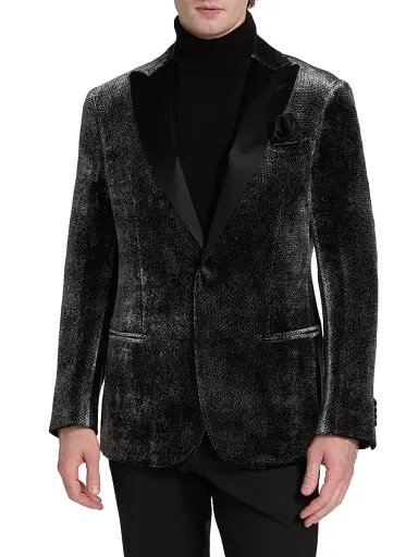 Giorgio Armani Men's Textured Velvet Dinner Jacket - Black Beauty | Thumbnail 3 Giorgio Armani Men's Textured Velvet Dinner Jacket - Black Beauty | Thumbnail 3