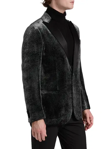 Giorgio Armani Men's Textured Velvet Dinner Jacket - Black Beauty | Thumbnail 4 Giorgio Armani Men's Textured Velvet Dinner Jacket - Black Beauty | Thumbnail 4