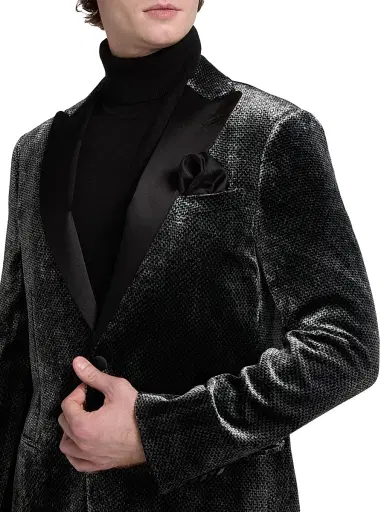 Giorgio Armani Men's Textured Velvet Dinner Jacket - Black Beauty | Thumbnail 6 Giorgio Armani Men's Textured Velvet Dinner Jacket - Black Beauty | Thumbnail 6