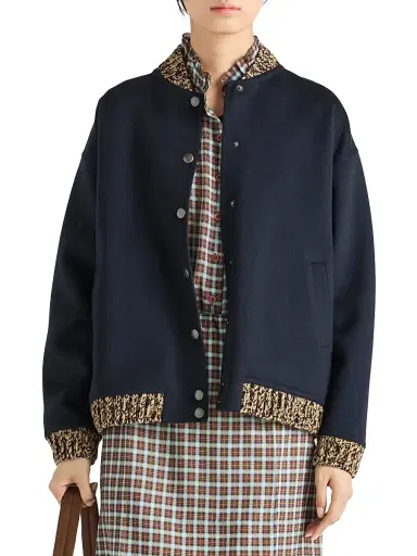 Prada Women's Double Cashmere and Wool Bomber Jacket - Blue | Thumbnail 2 Prada Women's Double Cashmere and Wool Bomber Jacket - Blue | Thumbnail 2