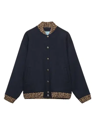 Prada Women's Double Cashmere and Wool Bomber Jacket - Blue | Thumbnail 1 Prada Women's Double Cashmere and Wool Bomber Jacket - Blue | Thumbnail 1