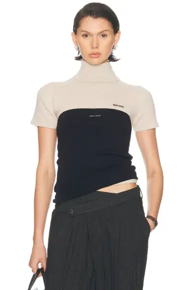 Miu Miu Turtleneck Short Sleeve Top | Thumbnail 2 Miu Miu Turtleneck Short Sleeve Top | Thumbnail 2