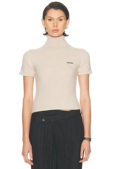 Miu Miu Turtleneck Short Sleeve Top | Thumbnail 1 Miu Miu Turtleneck Short Sleeve Top | Thumbnail 1