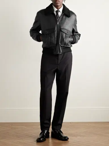 Saint Laurent Shearling-Trimmed Full-Grain Leather Jacket - Men | Thumbnail 2 Saint Laurent Shearling-Trimmed Full-Grain Leather Jacket - Men | Thumbnail 2