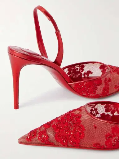 Christian Louboutin Kate Max Metallic Leather-trimmed Crystal-embellished Lace Slingback Sandals | Thumbnail 4 Christian Louboutin Kate Max Metallic Leather-trimmed Crystal-embellished Lace Slingback Sandals | Thumbnail 4