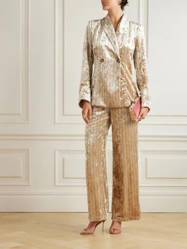 Loretta Caponi Cipro Pinstriped Crushed-velvet Wide-leg Pants | Thumbnail 2 Loretta Caponi Cipro Pinstriped Crushed-velvet Wide-leg Pants | Thumbnail 2