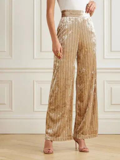 Loretta Caponi Cipro Pinstriped Crushed-velvet Wide-leg Pants | Thumbnail 3 Loretta Caponi Cipro Pinstriped Crushed-velvet Wide-leg Pants | Thumbnail 3