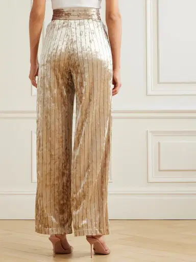 Loretta Caponi Cipro Pinstriped Crushed-velvet Wide-leg Pants | Thumbnail 4 Loretta Caponi Cipro Pinstriped Crushed-velvet Wide-leg Pants | Thumbnail 4