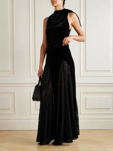 Loretta Caponi Velvet-paneled Lace Midi Skirt | Thumbnail 2 Loretta Caponi Velvet-paneled Lace Midi Skirt | Thumbnail 2