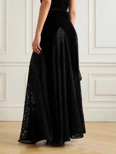 Loretta Caponi Velvet-paneled Lace Midi Skirt | Thumbnail 3 Loretta Caponi Velvet-paneled Lace Midi Skirt | Thumbnail 3