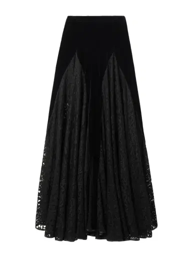 Loretta Caponi Velvet-paneled Lace Midi Skirt | Thumbnail 1 Loretta Caponi Velvet-paneled Lace Midi Skirt | Thumbnail 1