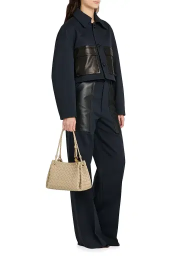 Bottega Veneta Women's Mixed-Media Cotton & Wool Wide-Leg Trousers - Midnight Blue - Size 2 | Thumbnail 2 Bottega Veneta Women's Mixed-Media Cotton & Wool Wide-Leg Trousers - Midnight Blue - Size 2 | Thumbnail 2