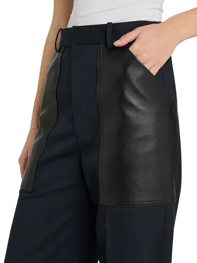 Bottega Veneta Women's Mixed-Media Cotton & Wool Wide-Leg Trousers - Midnight Blue - Size 2 | Thumbnail 6 Bottega Veneta Women's Mixed-Media Cotton & Wool Wide-Leg Trousers - Midnight Blue - Size 2 | Thumbnail 6