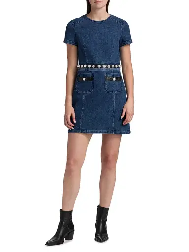 Cinq à Sept Women's Giana Denim Pearl-Embellished Minidress - Oceane | Thumbnail 2 Cinq à Sept Women's Giana Denim Pearl-Embellished Minidress - Oceane | Thumbnail 2