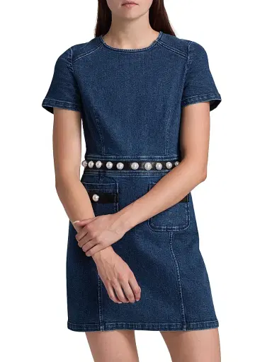 Cinq à Sept Women's Giana Denim Pearl-Embellished Minidress - Oceane | Thumbnail 3 Cinq à Sept Women's Giana Denim Pearl-Embellished Minidress - Oceane | Thumbnail 3