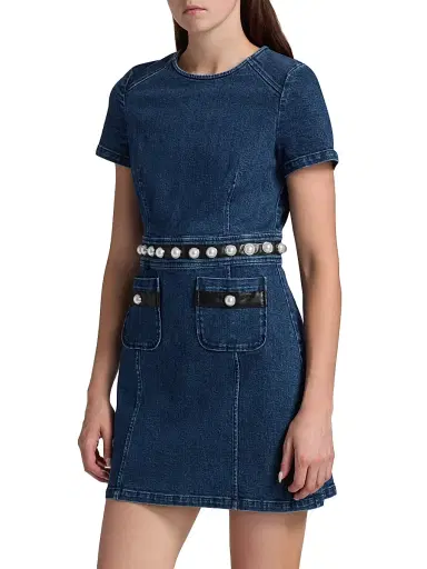 Cinq à Sept Women's Giana Denim Pearl-Embellished Minidress - Oceane | Thumbnail 4 Cinq à Sept Women's Giana Denim Pearl-Embellished Minidress - Oceane | Thumbnail 4