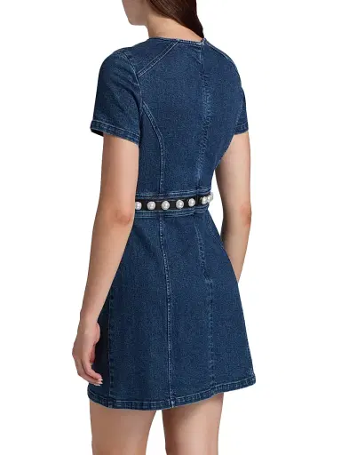 Cinq à Sept Women's Giana Denim Pearl-Embellished Minidress - Oceane | Thumbnail 5 Cinq à Sept Women's Giana Denim Pearl-Embellished Minidress - Oceane | Thumbnail 5