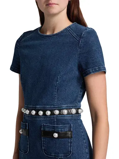 Cinq à Sept Women's Giana Denim Pearl-Embellished Minidress - Oceane | Thumbnail 6 Cinq à Sept Women's Giana Denim Pearl-Embellished Minidress - Oceane | Thumbnail 6