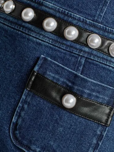 Cinq à Sept Women's Giana Denim Pearl-Embellished Minidress - Oceane | Thumbnail 7 Cinq à Sept Women's Giana Denim Pearl-Embellished Minidress - Oceane | Thumbnail 7