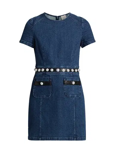 Cinq à Sept Women's Giana Denim Pearl-Embellished Minidress - Oceane | Thumbnail 1 Cinq à Sept Women's Giana Denim Pearl-Embellished Minidress - Oceane | Thumbnail 1