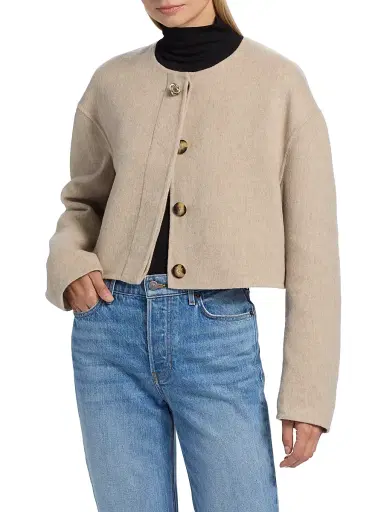 Veronica Beard Women's Philips Virgin Wool-Blend Crop Jacket - Oatmeal Melange | Thumbnail 3 Veronica Beard Women's Philips Virgin Wool-Blend Crop Jacket - Oatmeal Melange | Thumbnail 3