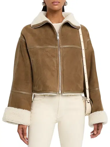 Yves Salomon Women's Veste Shearling Zip-Front Crop Jacket - Chouquette - Size 8 | Thumbnail 3 Yves Salomon Women's Veste Shearling Zip-Front Crop Jacket - Chouquette - Size 8 | Thumbnail 3