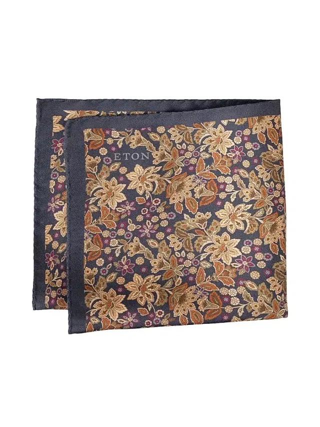 Men's Floral Silk Pocket Square - Navy Men's Floral Silk Pocket Square - Navy