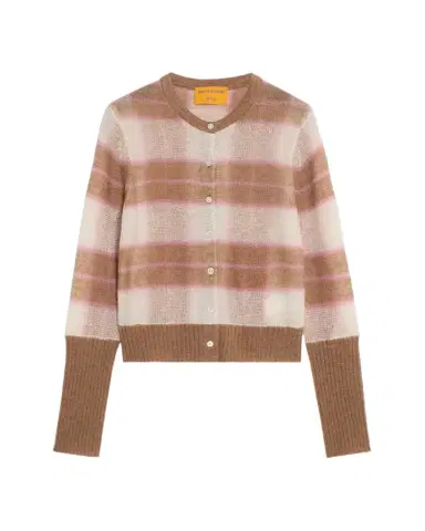 Guest In Residence Shadow Plaid Cardigan - Taupe Combo | Thumbnail 1 Guest In Residence Shadow Plaid Cardigan - Taupe Combo | Thumbnail 1