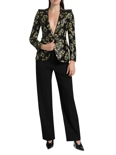 McQueen Women's Lacquered Sunflower Jacquard Blazer - Black Multi | Thumbnail 2 McQueen Women's Lacquered Sunflower Jacquard Blazer - Black Multi | Thumbnail 2