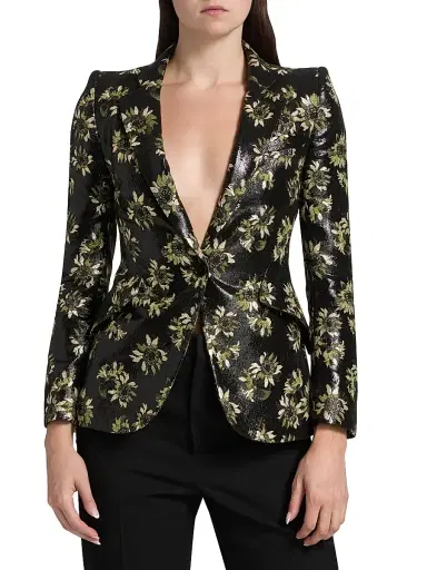 McQueen Women's Lacquered Sunflower Jacquard Blazer - Black Multi | Thumbnail 3 McQueen Women's Lacquered Sunflower Jacquard Blazer - Black Multi | Thumbnail 3
