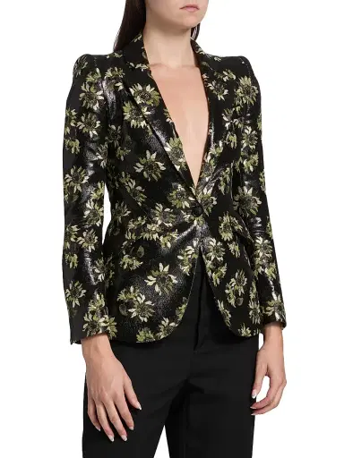 McQueen Women's Lacquered Sunflower Jacquard Blazer - Black Multi | Thumbnail 4 McQueen Women's Lacquered Sunflower Jacquard Blazer - Black Multi | Thumbnail 4