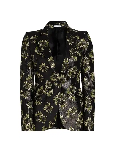 McQueen Women's Lacquered Sunflower Jacquard Blazer - Black Multi | Thumbnail 1 McQueen Women's Lacquered Sunflower Jacquard Blazer - Black Multi | Thumbnail 1