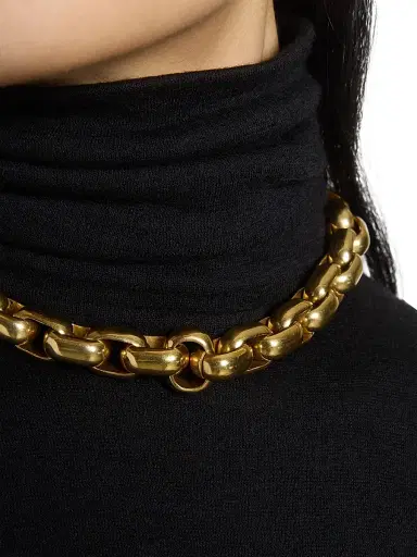 Saint Laurent Women's Chunky Chain Necklace in Metal - Aged Brass Gold | Thumbnail 3 Saint Laurent Women's Chunky Chain Necklace in Metal - Aged Brass Gold | Thumbnail 3
