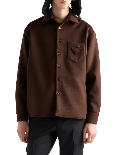 Prada Men's Wool and Cashmere Shirt - Brown | Thumbnail 2 Prada Men's Wool and Cashmere Shirt - Brown | Thumbnail 2