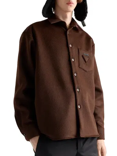 Prada Men's Wool and Cashmere Shirt - Brown | Thumbnail 3 Prada Men's Wool and Cashmere Shirt - Brown | Thumbnail 3