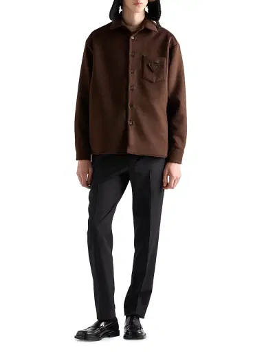 Prada Men's Wool and Cashmere Shirt - Brown | Thumbnail 6 Prada Men's Wool and Cashmere Shirt - Brown | Thumbnail 6