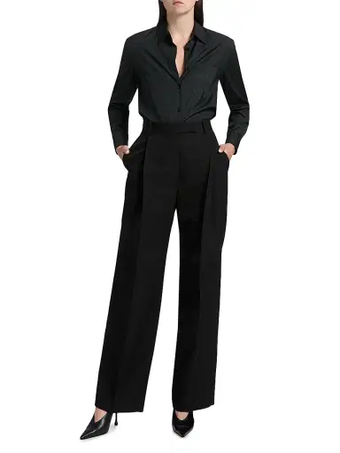 Tom Ford Women's Sharp Wool Pleated High-Rise Wide-Leg Pants - Black - Size 0 | Thumbnail 2 Tom Ford Women's Sharp Wool Pleated High-Rise Wide-Leg Pants - Black - Size 0 | Thumbnail 2
