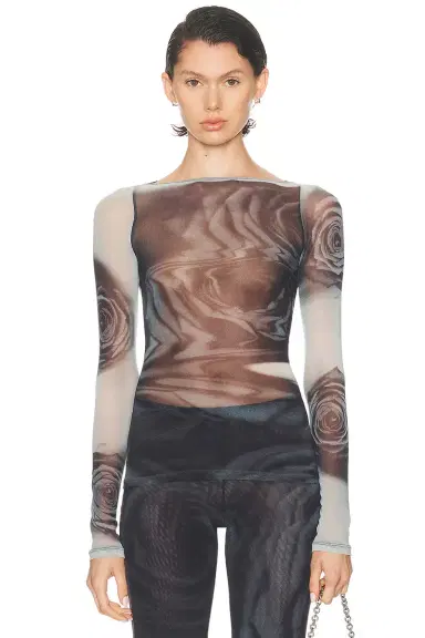 Jean Paul Gaultier Boat Neck Blurry Roses Printed Long Sleeve Top | Thumbnail 1 Jean Paul Gaultier Boat Neck Blurry Roses Printed Long Sleeve Top | Thumbnail 1