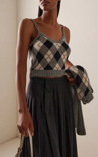 Prada Cropped Argyle Knit Wool Tank Top | Thumbnail 2 Prada Cropped Argyle Knit Wool Tank Top | Thumbnail 2
