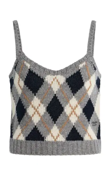 Prada Cropped Argyle Knit Wool Tank Top | Thumbnail 6 Prada Cropped Argyle Knit Wool Tank Top | Thumbnail 6