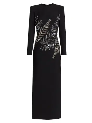 Oscar de la Renta Women's Fern Embroidered Long-Sleeve Stretch-Wool Gown | Thumbnail 1 Oscar de la Renta Women's Fern Embroidered Long-Sleeve Stretch-Wool Gown | Thumbnail 1
